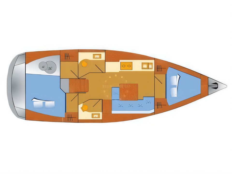 Layout of Dufour 382 Grand Large - 2 cab sail boat with 2 cabins Croatia yacht charter