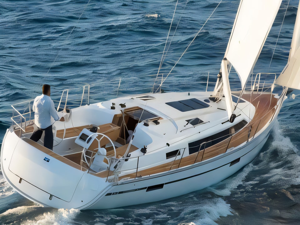 Exterior overview of Bavaria Cruiser 37 sail boat for charter from Pula Tehnomont Marina Veruda in the Istria / Kvarner sailing area Croatia