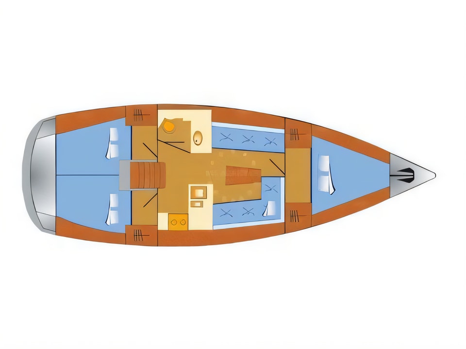 Layout of Bavaria Cruiser 37 sail boat with 3 cabins Croatia yacht charter