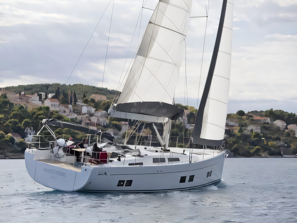 Exterior overview of Hanse 588 sail boat for charter from Seget Donji Marina Baotic in the Split sailing area Croatia