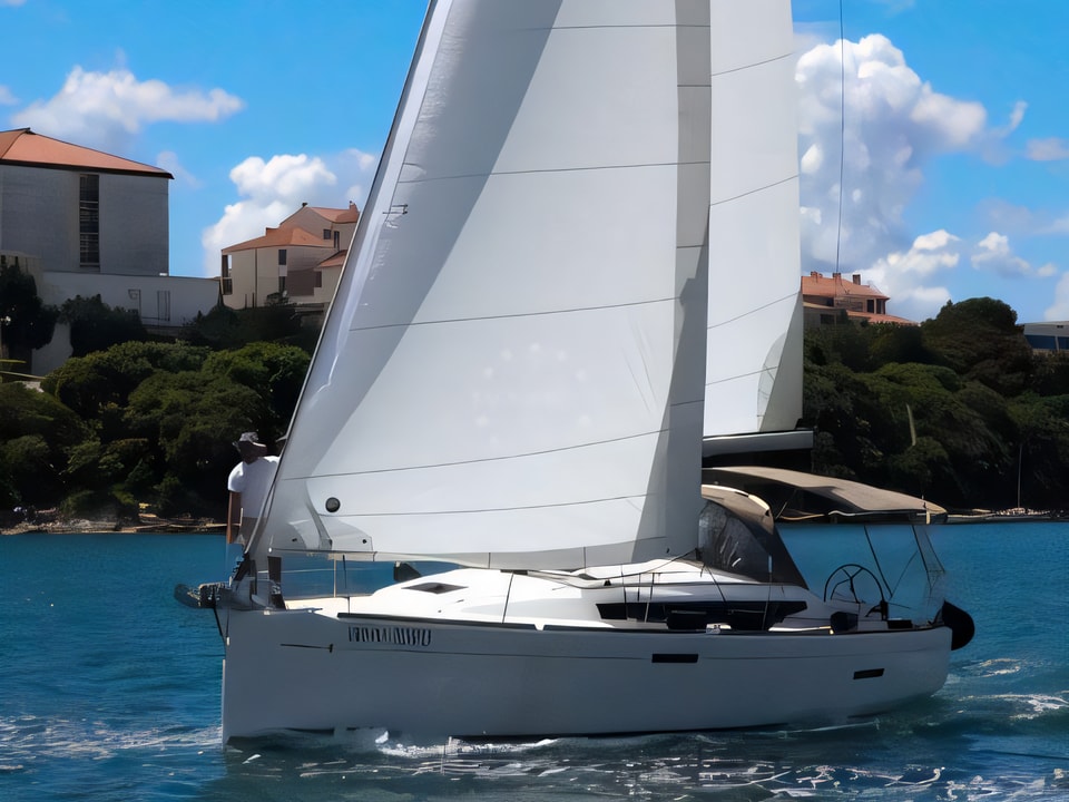 Exterior overview of Sun Odyssey 389 sail boat for charter from Pula Tehnomont Marina Veruda in the Istria / Kvarner sailing area Croatia
