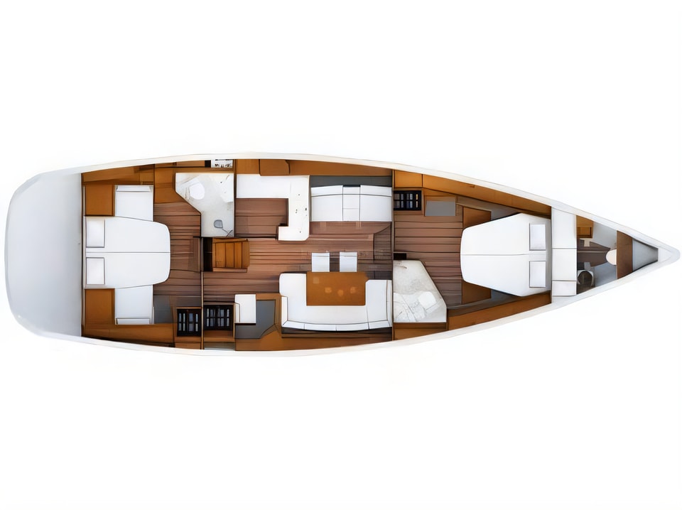 Layout of Jeanneau 53 sail boat with 6 cabins Croatia yacht charter