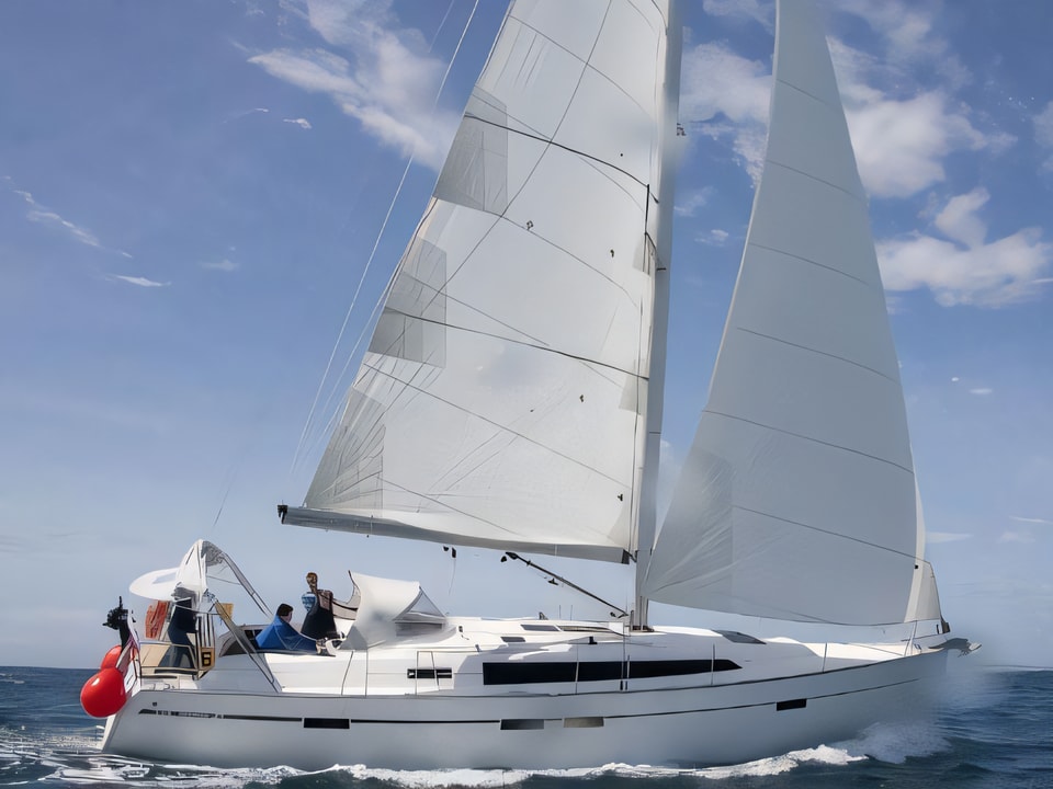 Exterior overview of Bavaria Cruiser 46 sail boat for charter from Pula Tehnomont Marina Veruda in the Istria / Kvarner sailing area Croatia
