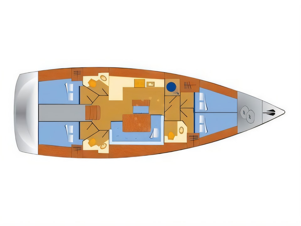 Layout of Bavaria Cruiser 46 sail boat with 4 cabins Croatia yacht charter