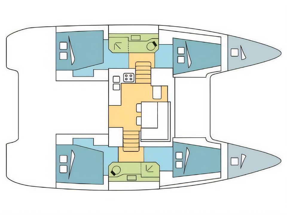 Layout of Lagoon 40 catamaran with 6 cabins Croatia yacht charter