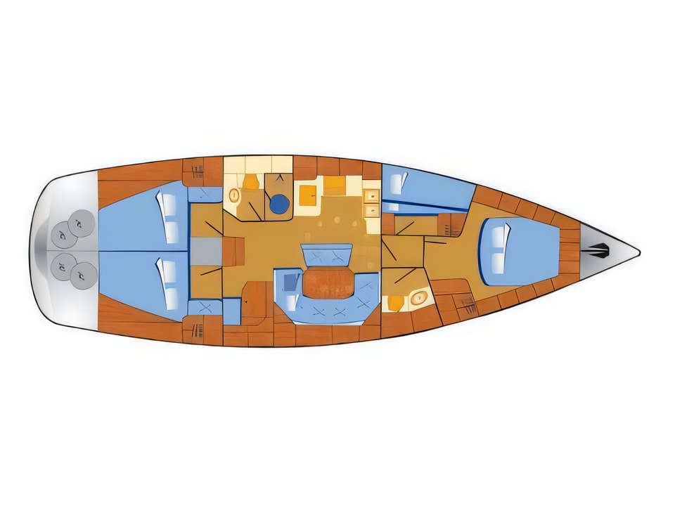 Layout of Bavaria 46 Cruiser sail boat with 4 cabins Croatia yacht charter