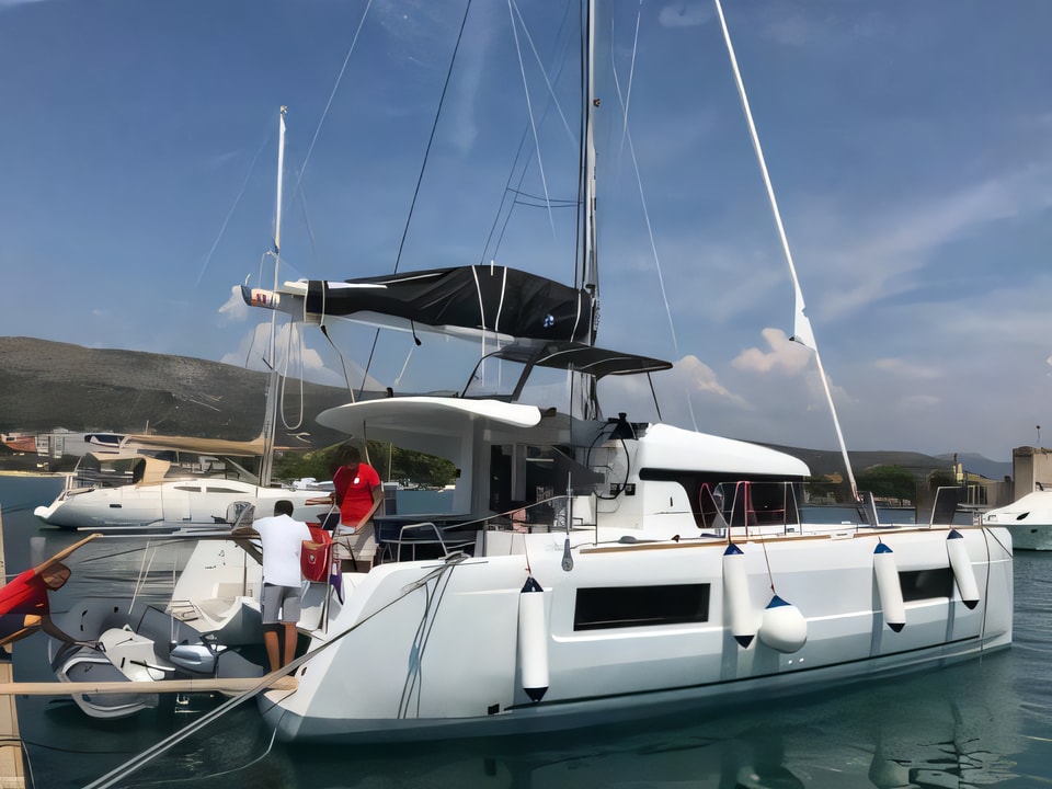 Exterior overview of Lagoon 40 catamaran for charter from SCT Marina Trogir in the Split sailing area Croatia
