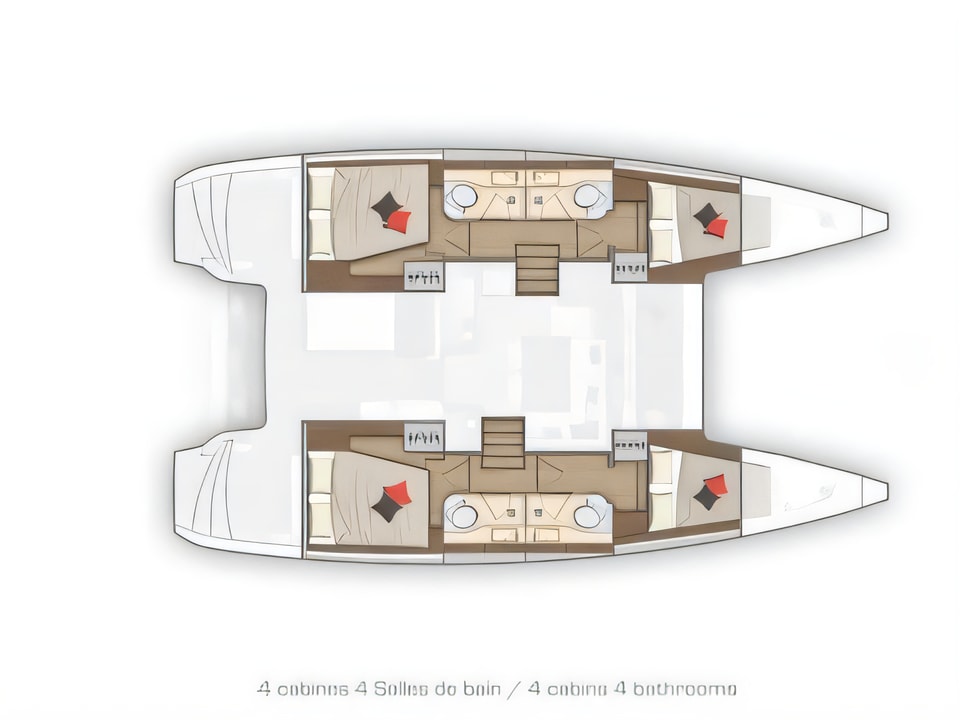 Layout of Lagoon 40 catamaran with 6 cabins Croatia yacht charter