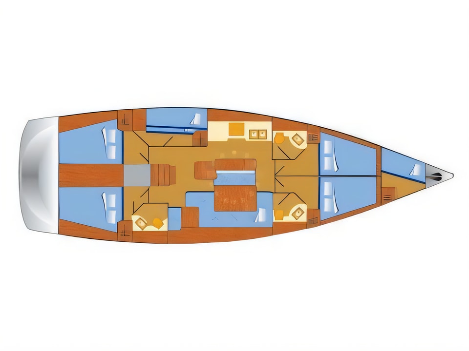 Layout of Oceanis 50 sail boat with 6 cabins Croatia yacht charter