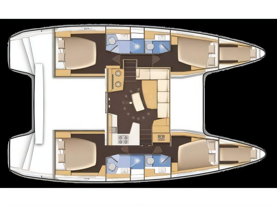 Layout of Lagoon 42 catamaran with 4 cabins Croatia yacht charter