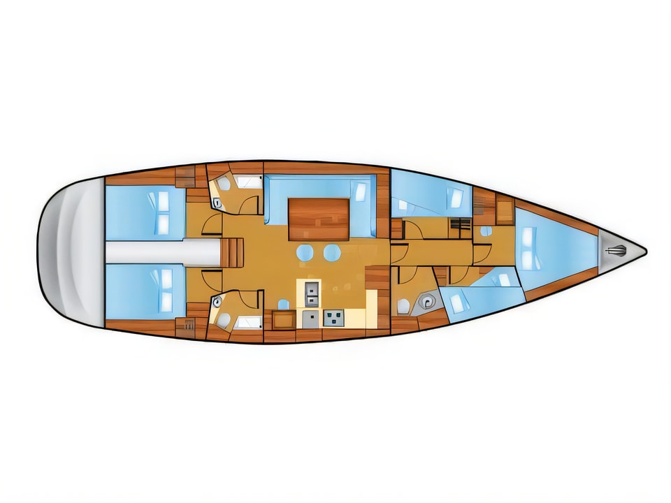 Layout of Bavaria 51 Cruiser sail boat with 5 cabins Croatia yacht charter
