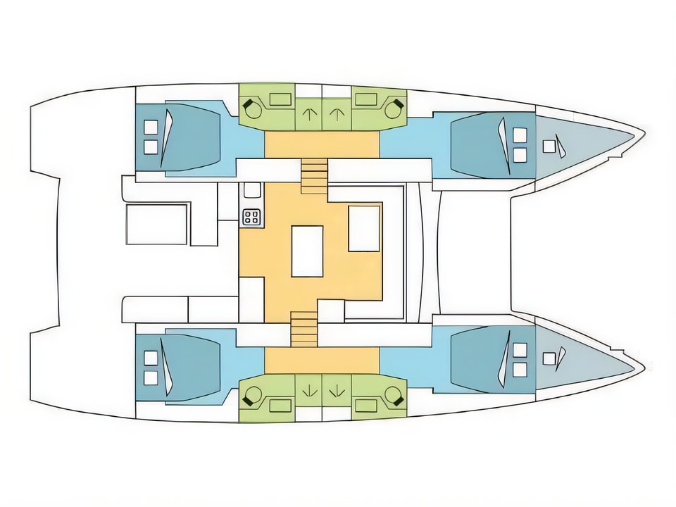 Layout of Lagoon 50 F catamaran with 6 cabins Croatia yacht charter