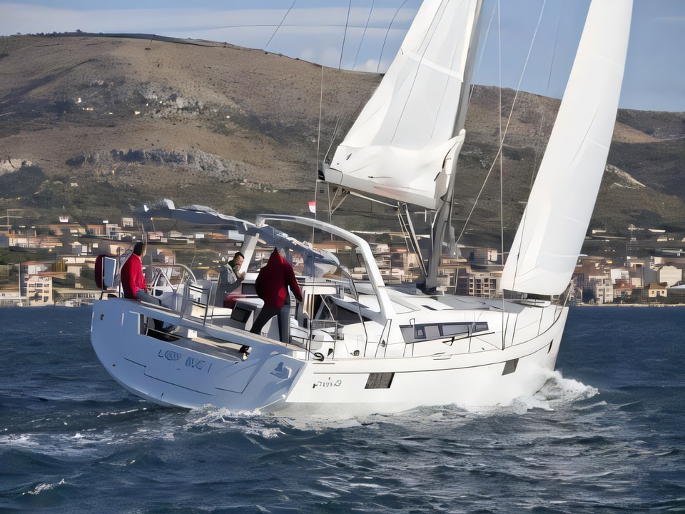 Exterior overview of Oceanis 48 (10-4) sail boat for charter from SCT Marina Trogir in the Split sailing area Croatia