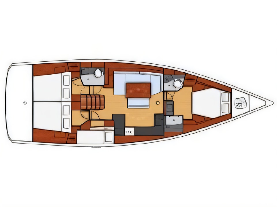 Layout of Oceanis 48 (10-4) sail boat with 4 cabins Croatia yacht charter