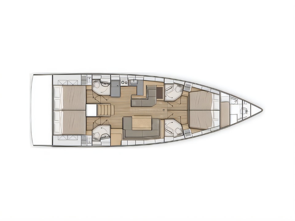 Layout of Oceanis 51.1 sail boat with 5 cabins Croatia yacht charter
