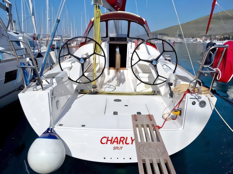Exterior overview of Salona 35 sail boat for charter from SCT Marina Trogir in the Split sailing area Croatia