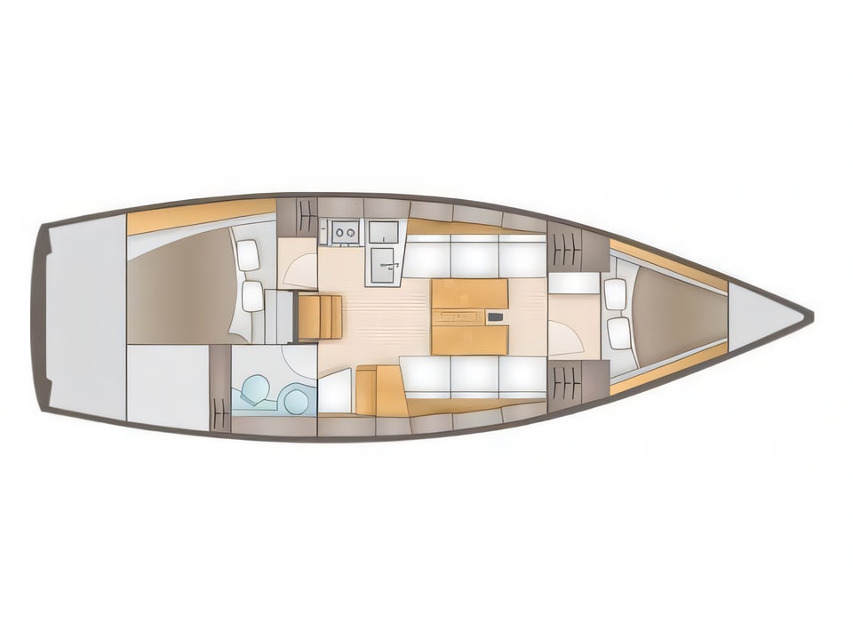 Layout of Salona 35 sail boat with 2 cabins Croatia yacht charter