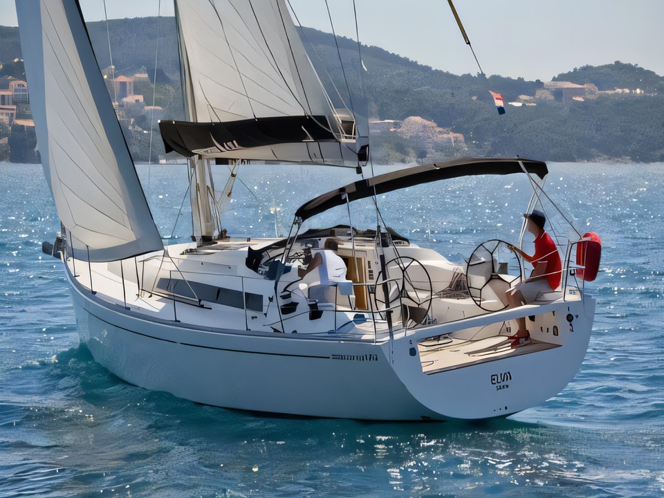 Exterior overview of Salona 44 sail boat for charter from SCT Marina Trogir in the Split sailing area Croatia