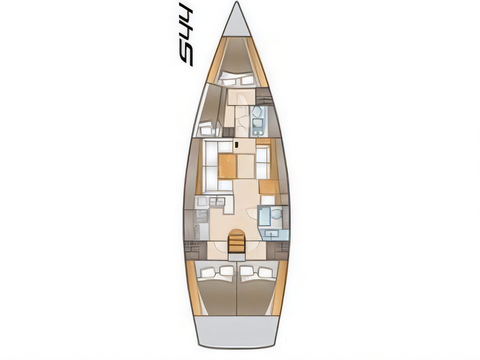 Layout of Salona 44 sail boat with 4 cabins Croatia yacht charter