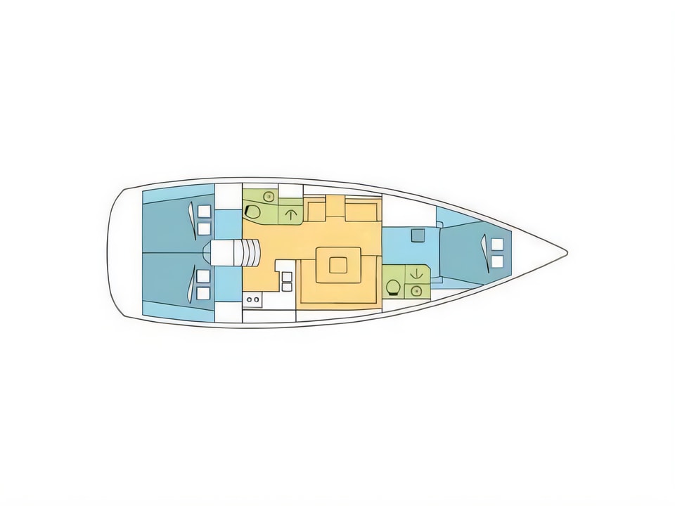 Layout of Sun Odyssey 439 sail boat with 3 cabins Croatia yacht charter