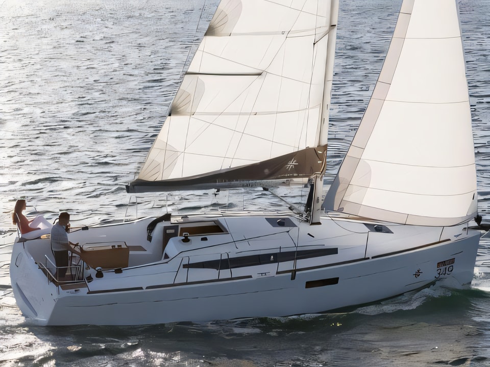 Exterior overview of Sun Odyssey 349 sail boat for charter from Krk Marina Punat in the Istria / Kvarner sailing area Croatia