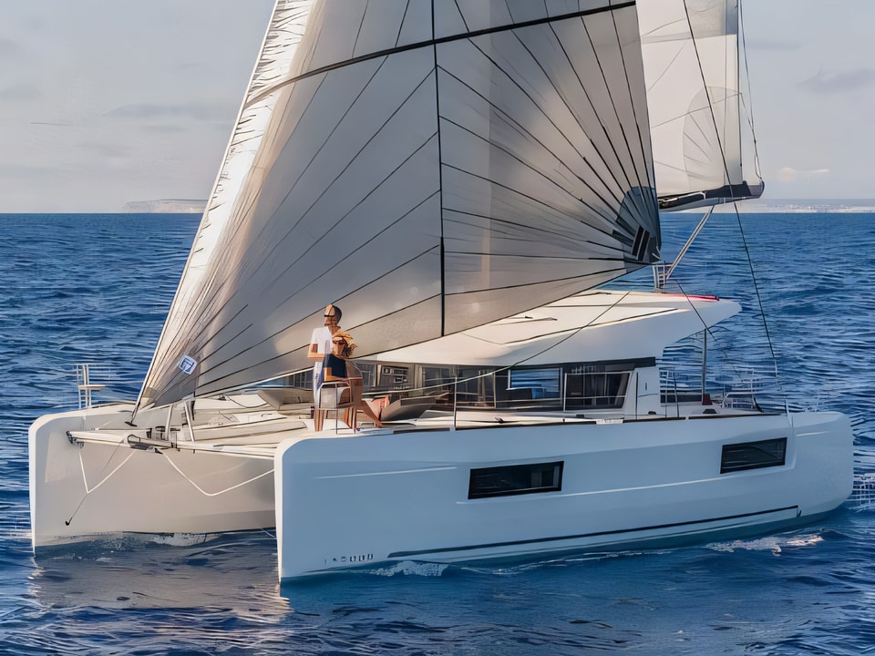 Exterior overview of Lagoon 40 catamaran for charter from Krk Marina Punat in the Istria / Kvarner sailing area Croatia