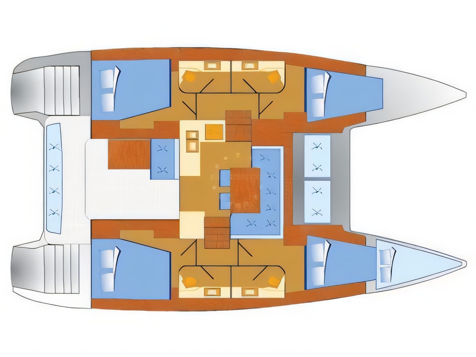Layout of Lagoon 40 catamaran with 4 cabins Croatia yacht charter