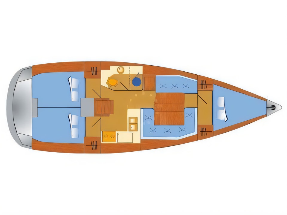 Layout of Sun Odyssey 389 sail boat with 3 cabins Croatia yacht charter