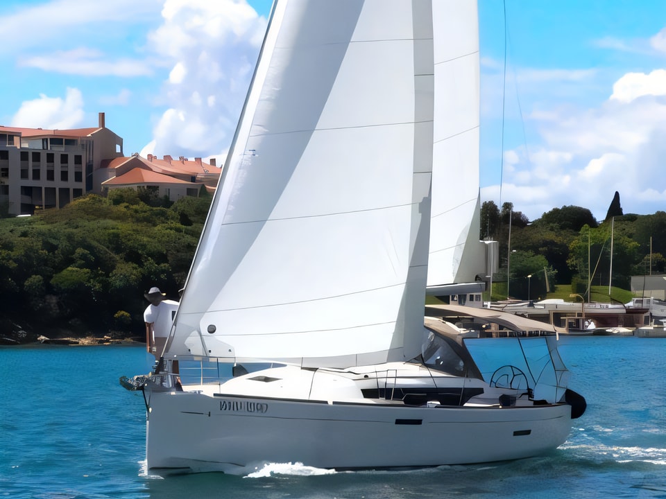 Exterior overview of Sun Odyssey 389 - 2 cab sail boat for charter from Krk Marina Punat in the Istria / Kvarner sailing area Croatia