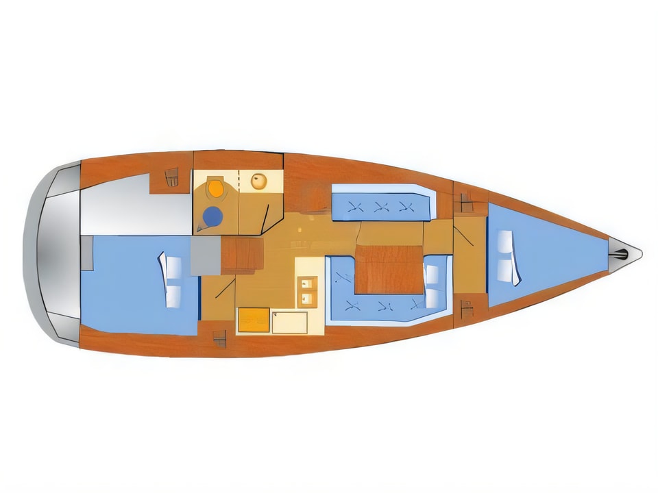 Layout of Sun Odyssey 389 - 2 cab sail boat with 2 cabins Croatia yacht charter
