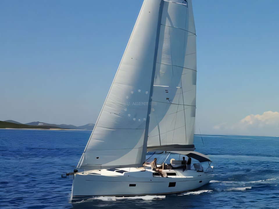 Exterior overview of Hanse 455 sail boat for charter from Krk Marina Punat in the Istria / Kvarner sailing area Croatia