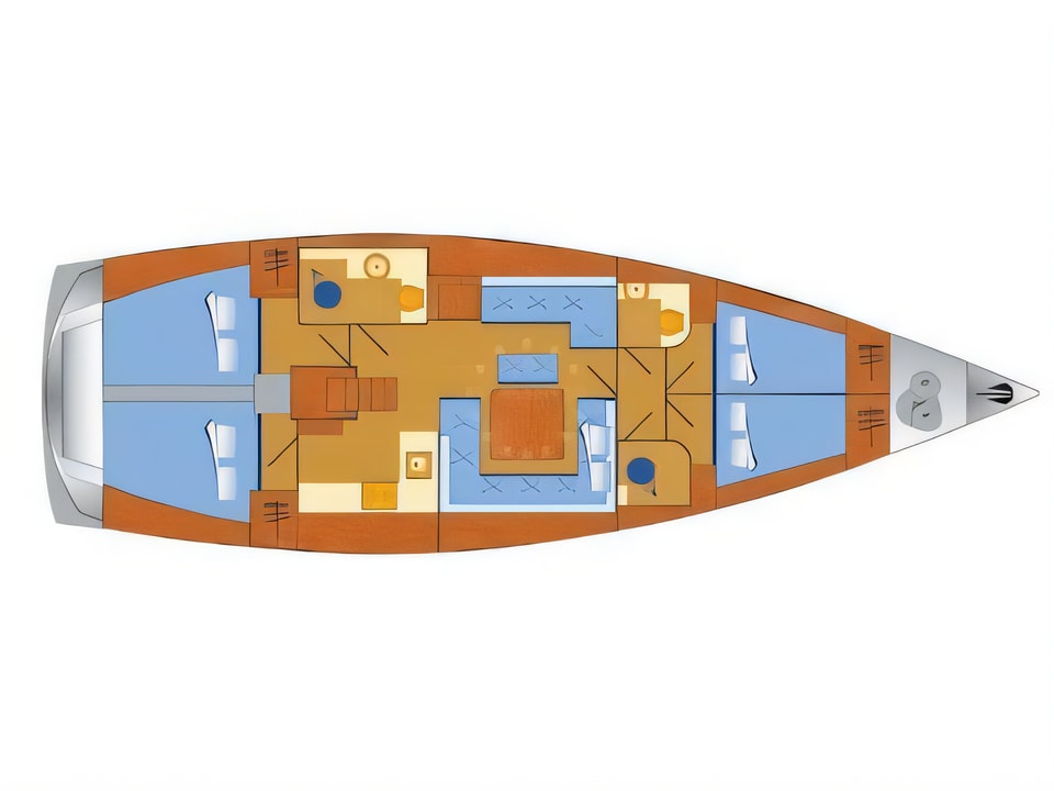 Layout of Hanse 455 sail boat with 4 cabins Croatia yacht charter