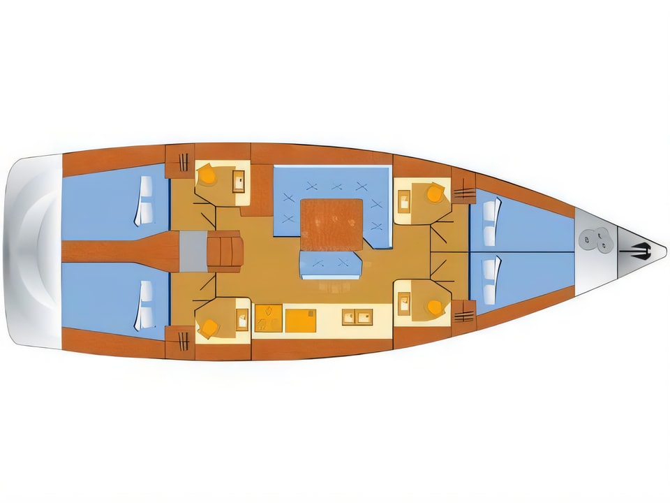 Layout of Sun Odyssey 479 sail boat with 4 cabins Croatia yacht charter