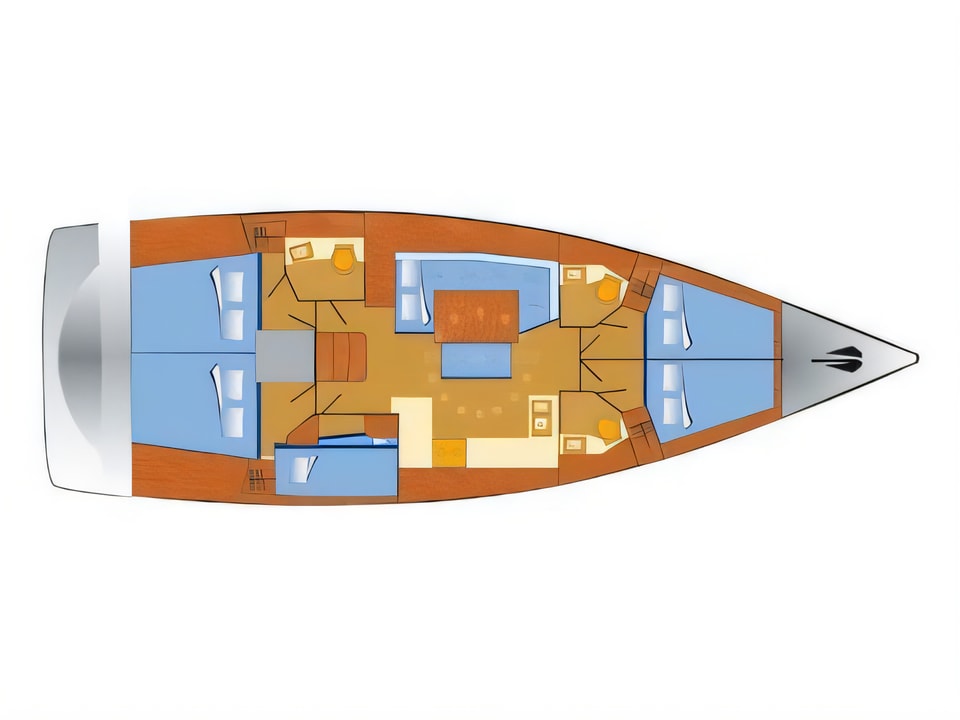 Layout of Oceanis 48 sail boat with 5 cabins Croatia yacht charter