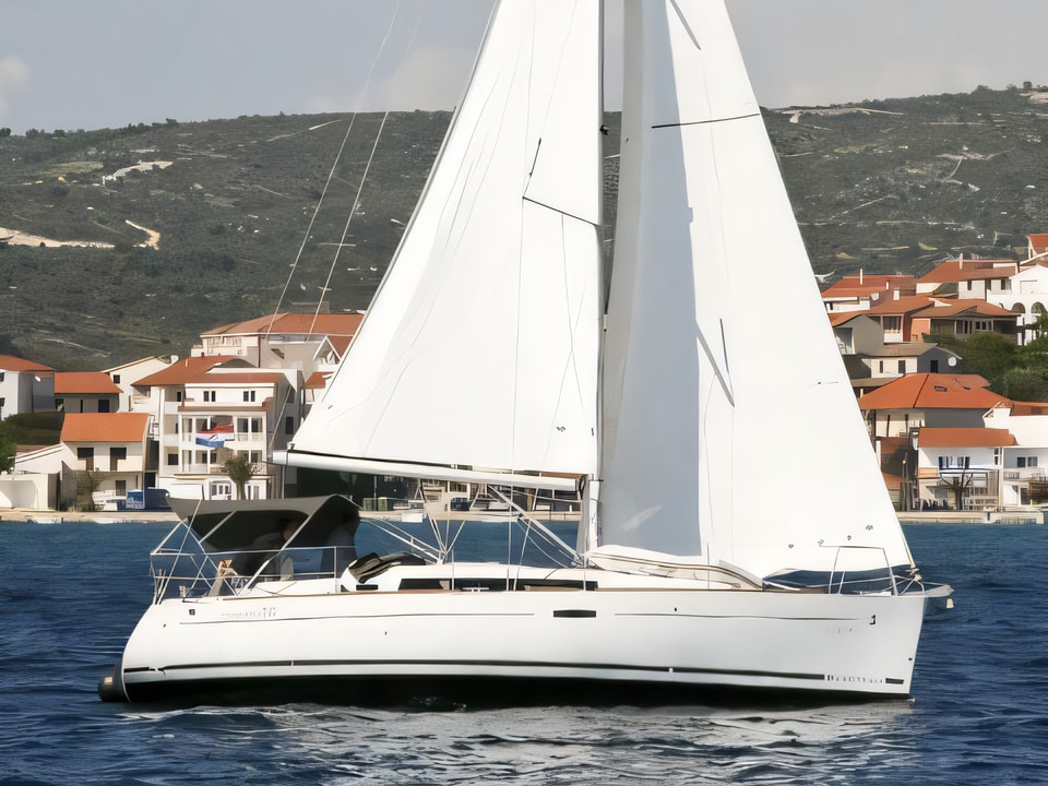 Exterior overview of Oceanis 34 sail boat for charter from Rogoznica Marina Frapa in the Sibenik sailing area Croatia