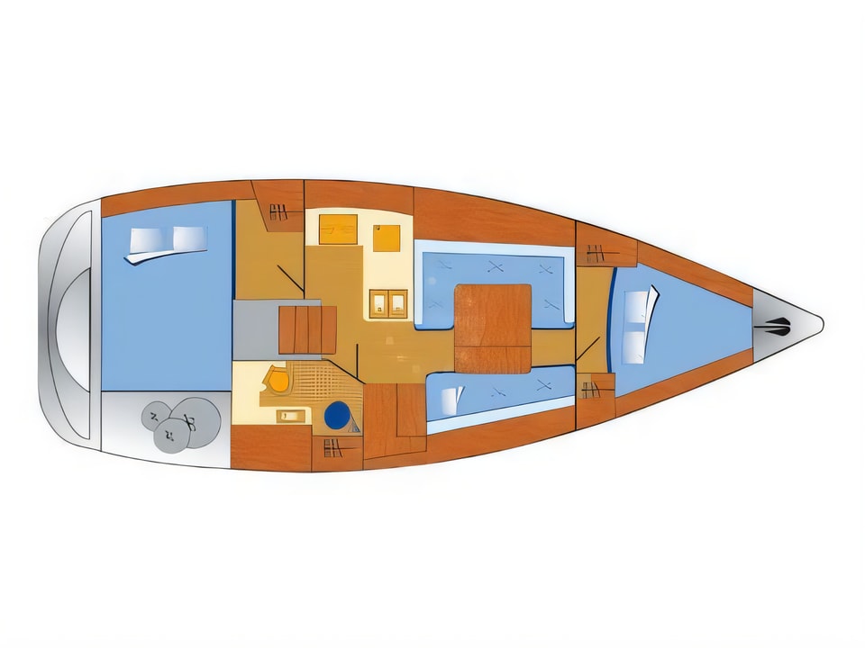 Layout of Oceanis 34 sail boat with 2 cabins Croatia yacht charter