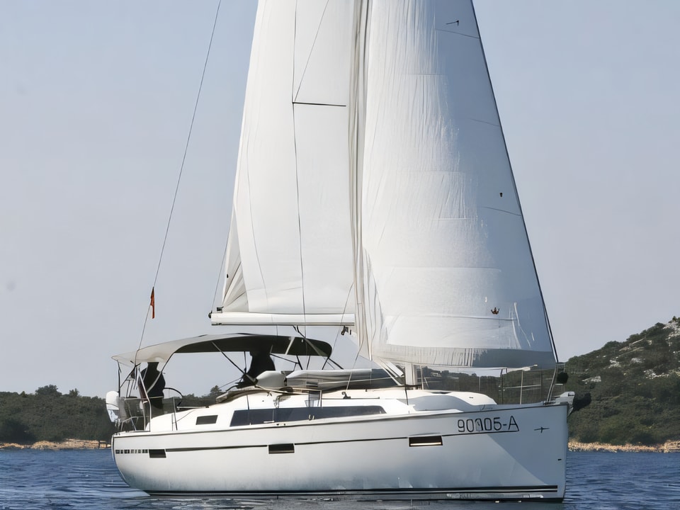 Exterior overview of Bavaria Cruiser 37 - 2 cab sail boat for charter from Rogoznica Marina Frapa in the Sibenik sailing area Croatia