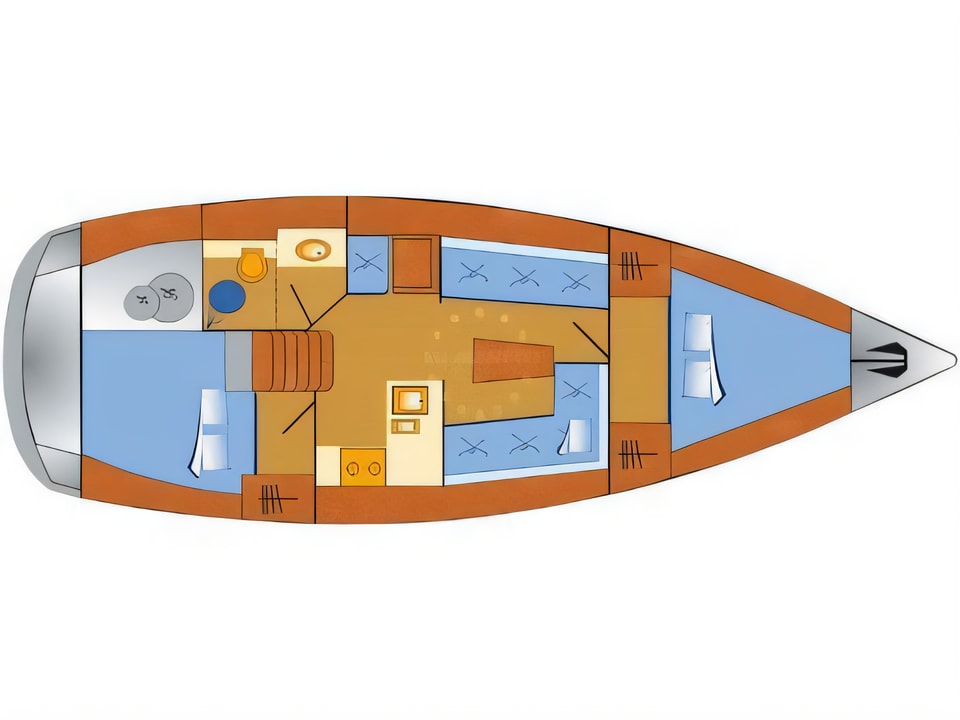 Layout of Bavaria Cruiser 37 - 2 cab sail boat with 2 cabins Croatia yacht charter
