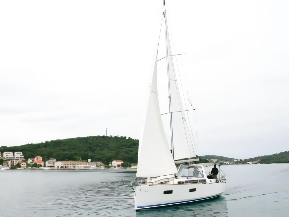 Exterior overview of Oceanis 38 sail boat for charter from Rogoznica Marina Frapa in the Sibenik sailing area Croatia