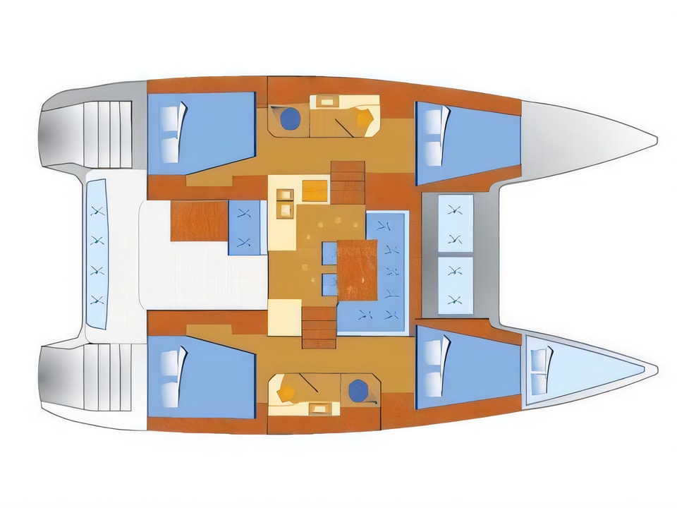 Layout of Lagoon 40 catamaran with 4 cabins Croatia yacht charter