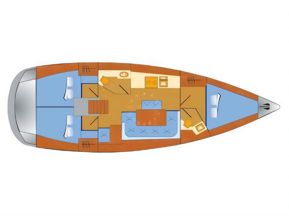 Layout of Bavaria Cruiser 41 sail boat with 3 cabins Croatia yacht charter