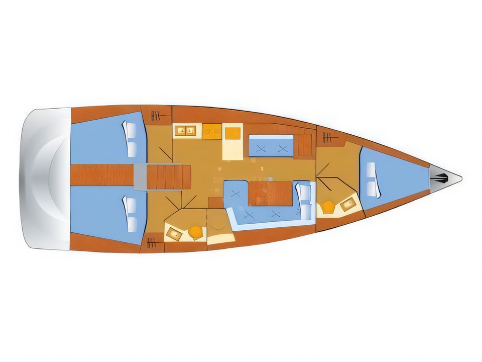 Layout of Oceanis 41 sail boat with 3 cabins Croatia yacht charter
