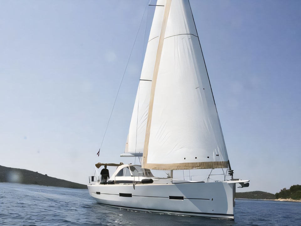 Exterior overview of Dufour 412 Grand large sail boat for charter from Rogoznica Marina Frapa in the Sibenik sailing area Croatia