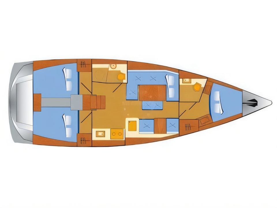 Layout of Dufour 412 Grand large sail boat with 3 cabins Croatia yacht charter
