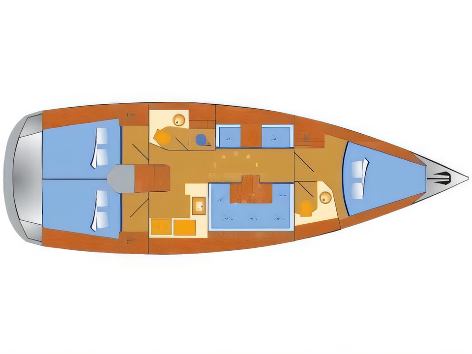 Layout of Sun Odyssey 419 sail boat with 3 cabins Croatia yacht charter