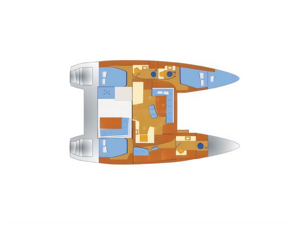 Layout of Lagoon 42 - 3 cab catamaran with 3 cabins Croatia yacht charter