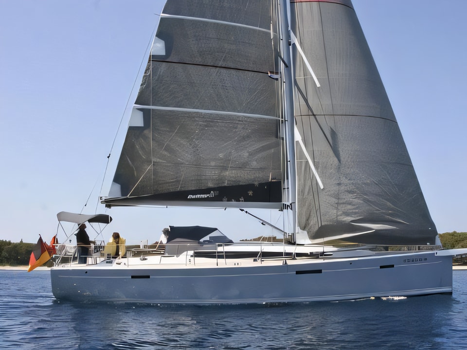Exterior overview of Dehler 42 sail boat for charter from Rogoznica Marina Frapa in the Sibenik sailing area Croatia