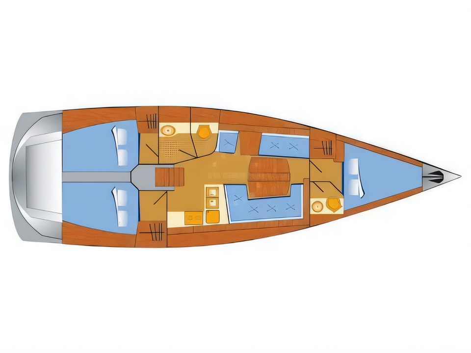 Layout of Dehler 42 sail boat with 3 cabins Croatia yacht charter