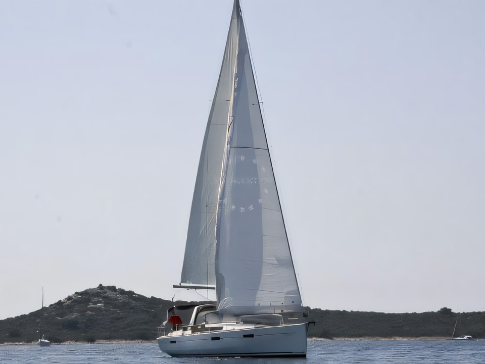 Exterior overview of Oceanis 45 sail boat for charter from Rogoznica Marina Frapa in the Sibenik sailing area Croatia