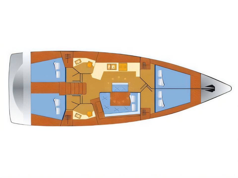 Layout of Oceanis 45 sail boat with 4 cabins Croatia yacht charter
